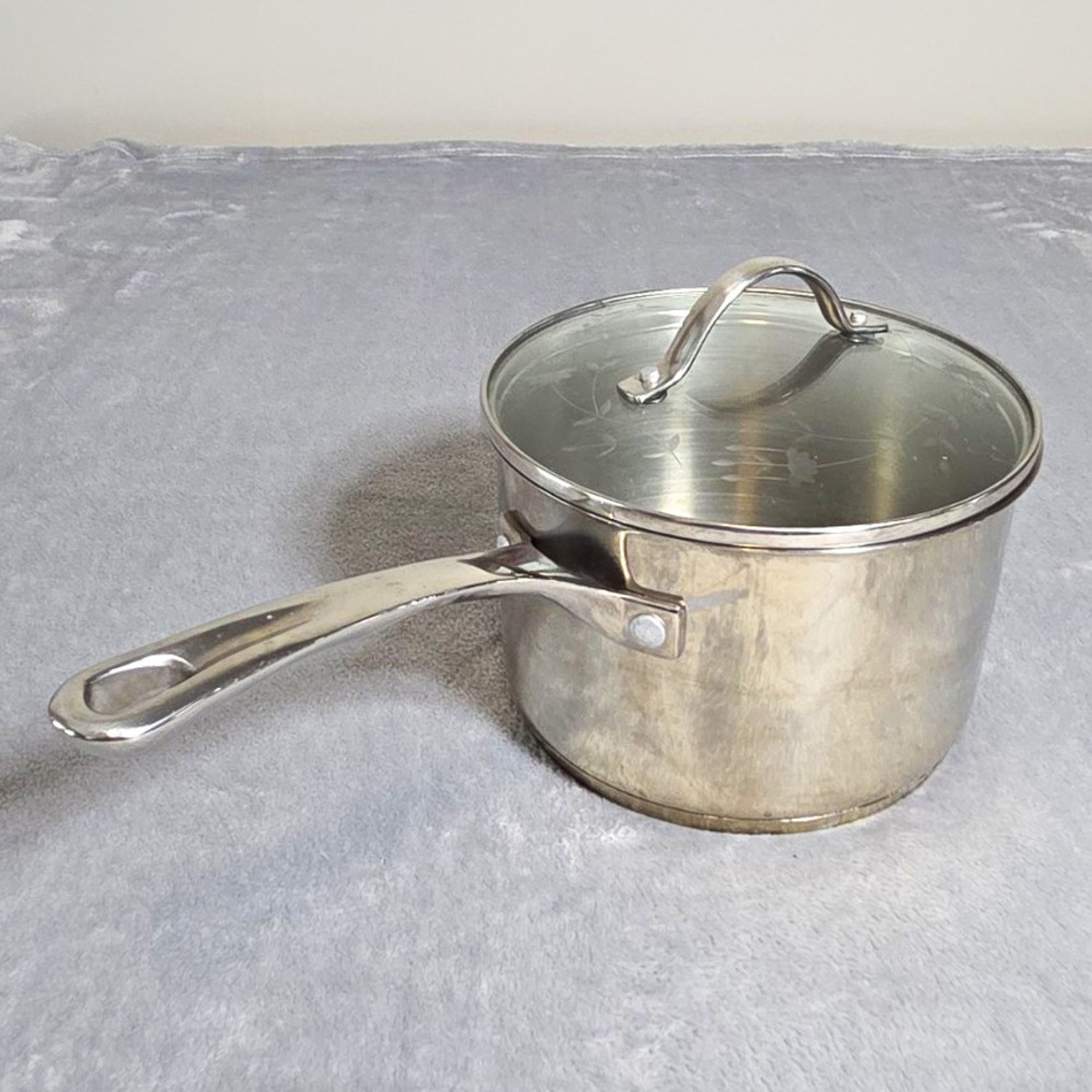 Princess House 3 qt Stainless Steel Saucepan w/ Lid, Long Handle, Silver